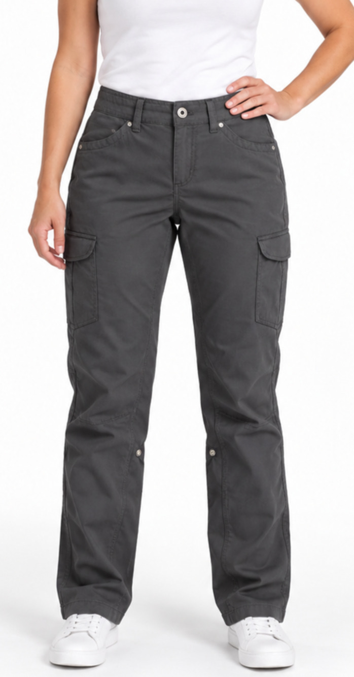 KUHL Freeflex Pants Womens 4 Short Gray Roll Up Cargo Hiking Travel Stretch Gorp